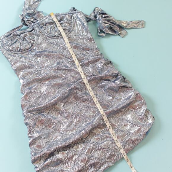 Lioness Senorita Metallic Silver Blue Ruched Underwire Cup Mini Dress Size Small - Picture 8 of 9